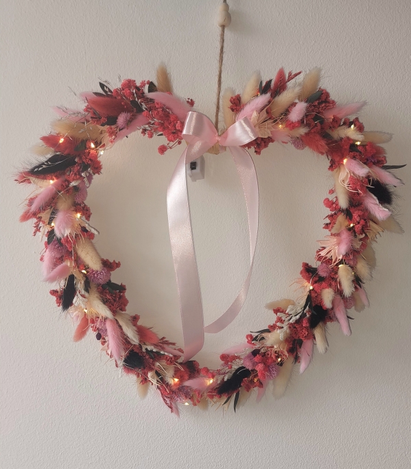 Pink heart dried flowers